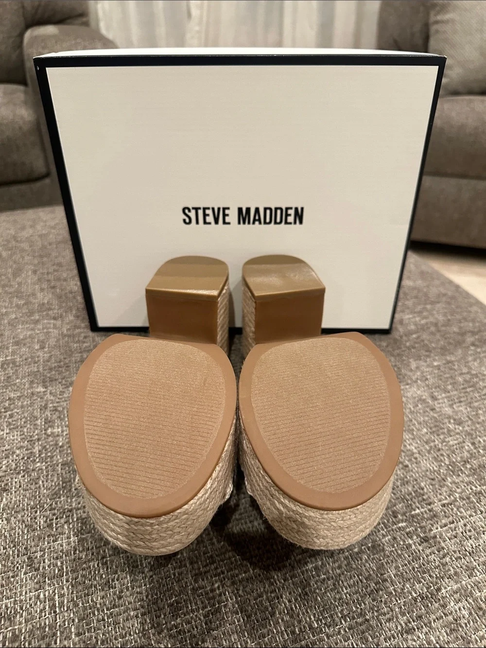Steve Madden Beige Woven Espadrille Platform Slides